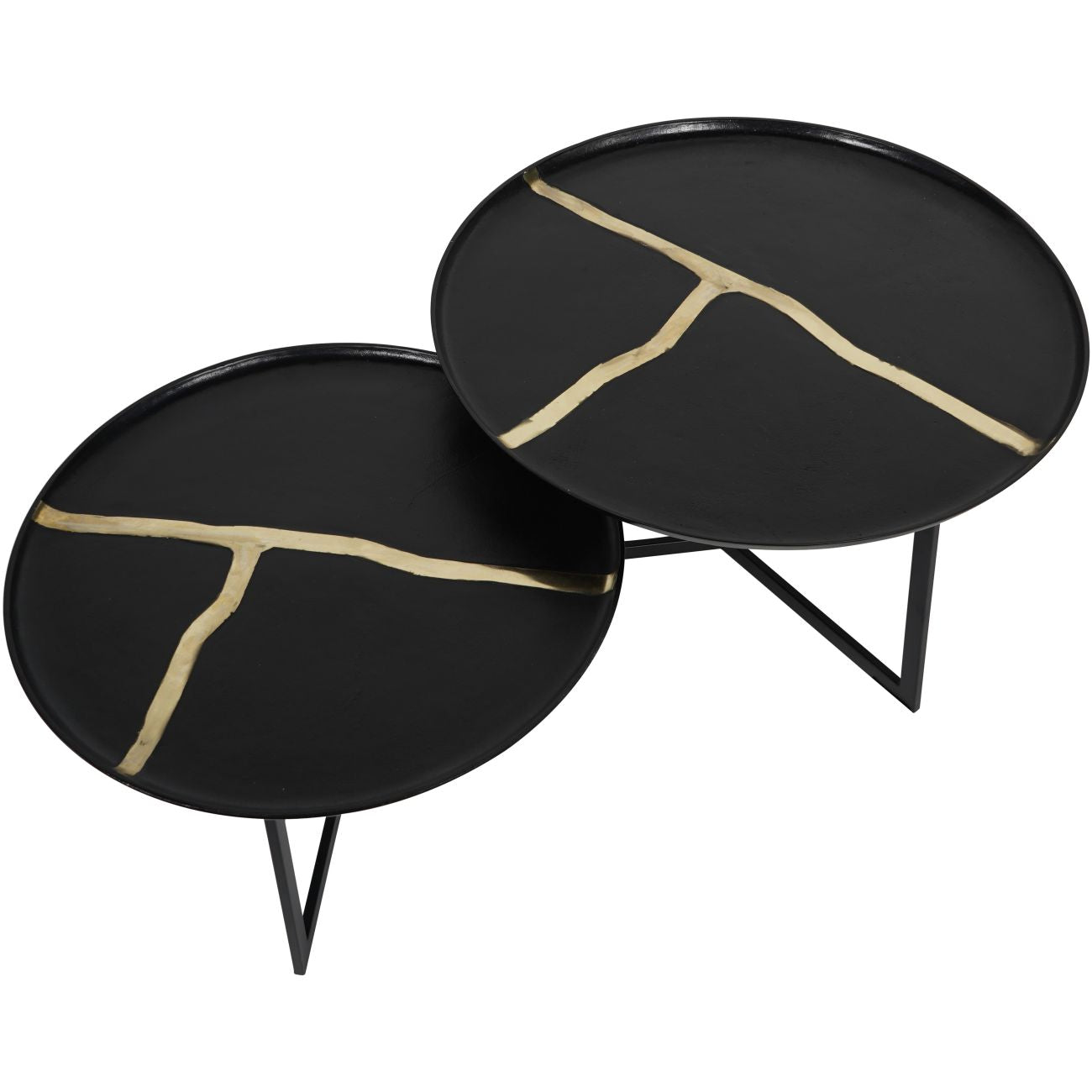 Set of 2 Arizona Black & Gold Textured Coffee Tables Nest